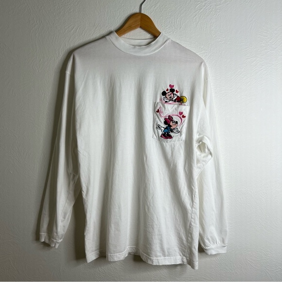 Vintage Disney Mickey & Minnie Long Sleeve Shirt Cotton Embroidered White Size L - Picture 3 of 12